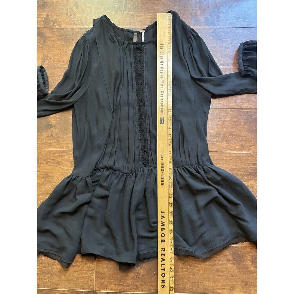 Free People Soul Serene Top Size M Black Sheer Accents Blouse Peasant Boho - Picture 8 of 10